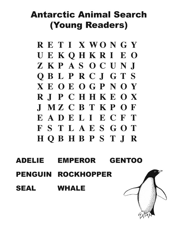 Antarctic Animals Word Search Primary 