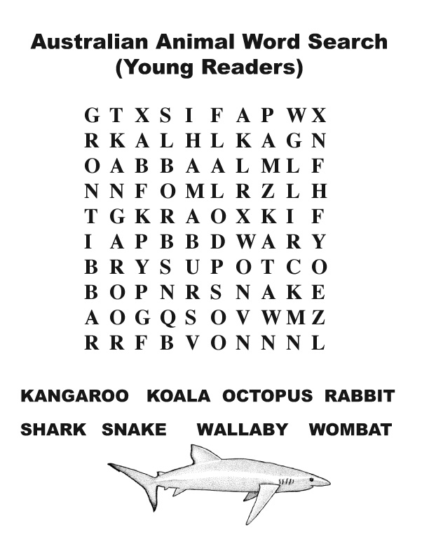 Australian Animal Word Search Primary 