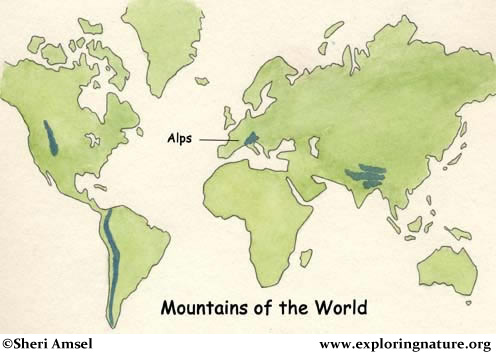 alps mountains on world map