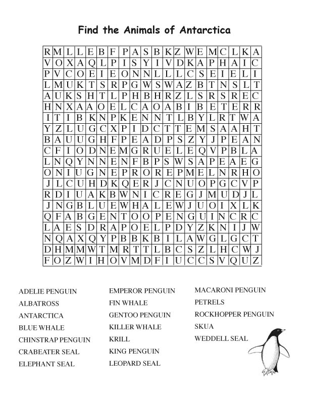 antarctic animal word search adult