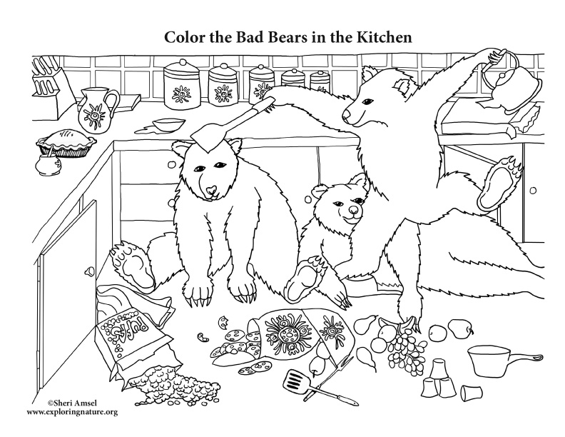 Bad Bears in the Kitchen Coloring Page