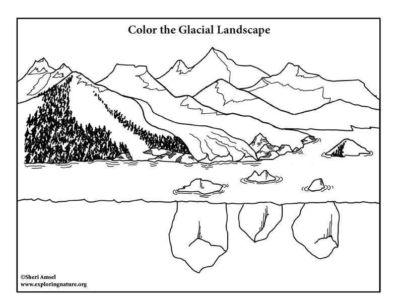 Glacial Landscape Coloring Page, glacier coloring
