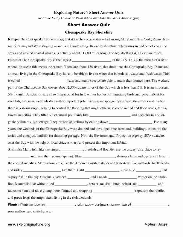 Chesapeake Bay - Read and React Quiz