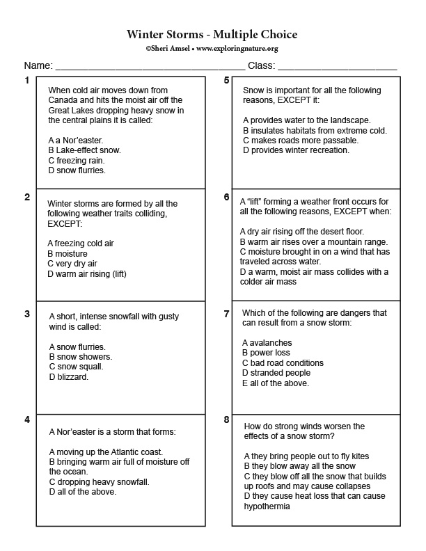 Winter Storms – Multiple Choice Test